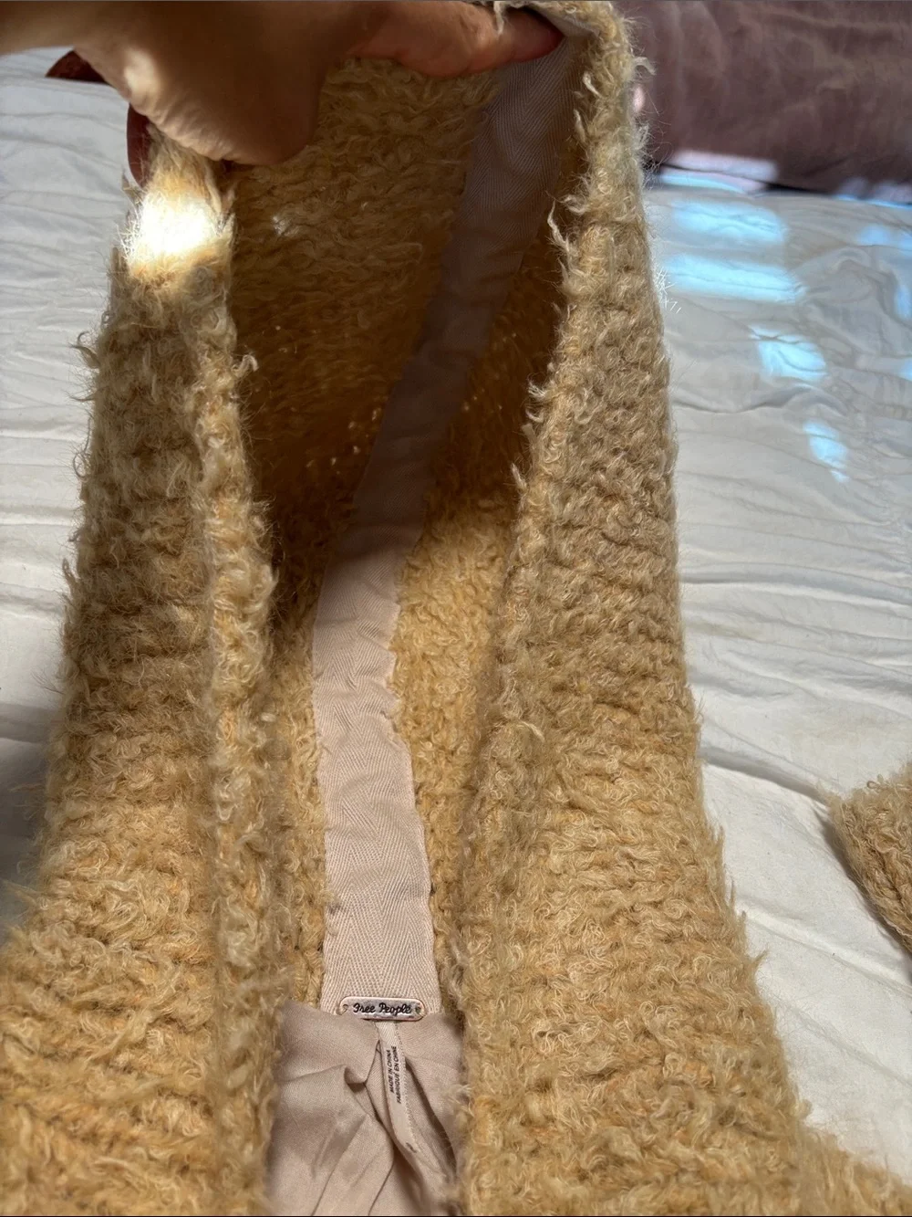 Free People Chunky Hooded Zip Teddy Jacket in Camel